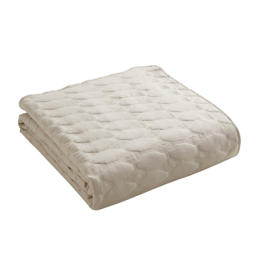 Dusklia - Charlotte Geometric Embroidered Bedspread 2.5m x 2.6m - Natural