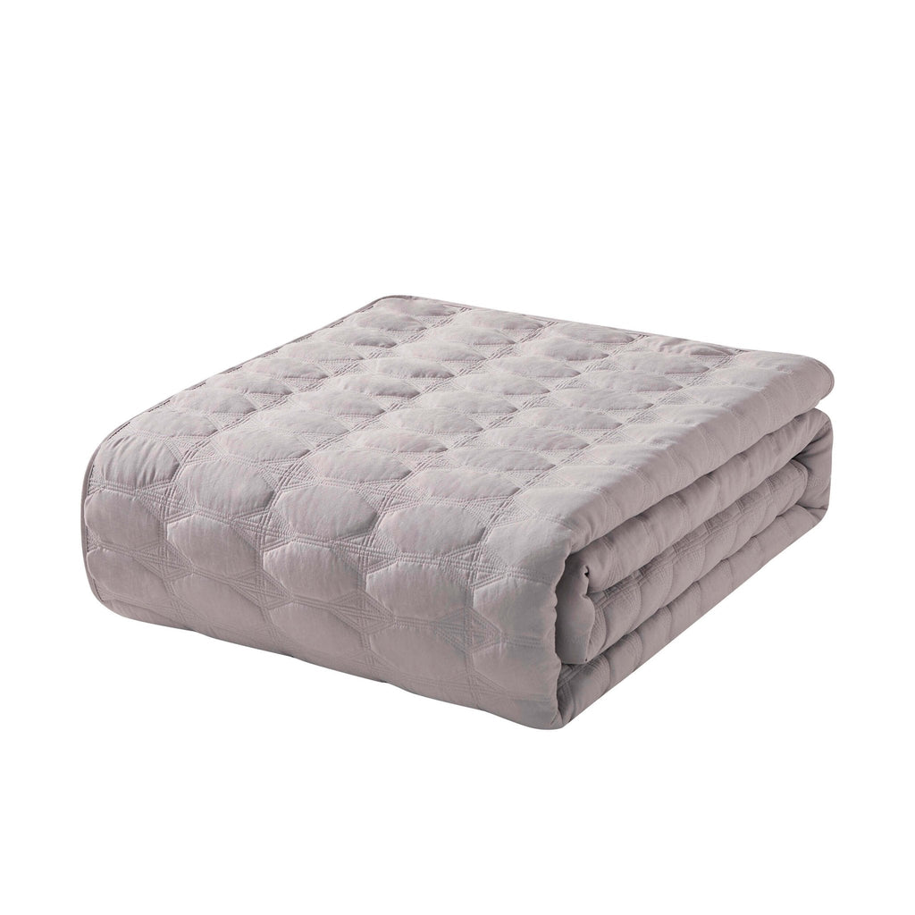 Dusklia - Charlotte Geometric Embroidered Bedspread 2.5m x 2.6m - Pebble Grey