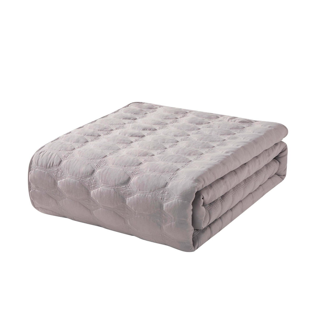 Dusklia - Charlotte Geometric Embroidered Bedspread 2.5m x 2.6m - Pebble Grey