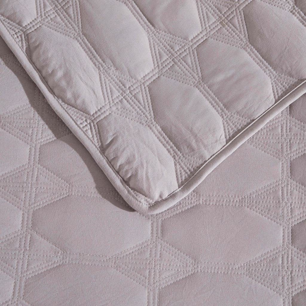 Dusklia - Charlotte Geometric Embroidered Bedspread 2.5m x 2.6m - Pebble Grey