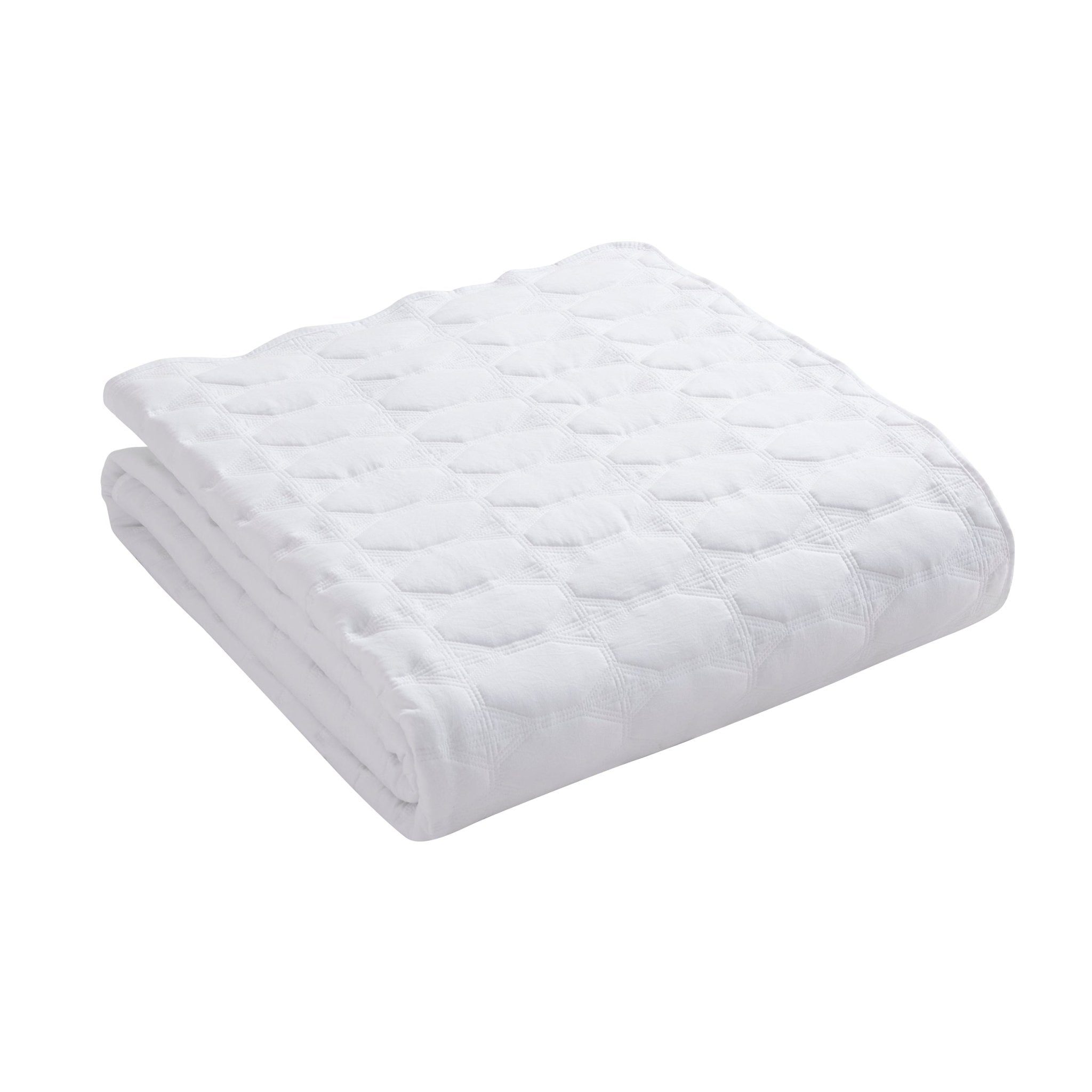 Dusklia - Charlotte Geometric Embroidered Bedspread 2.5m x 2.6m - White