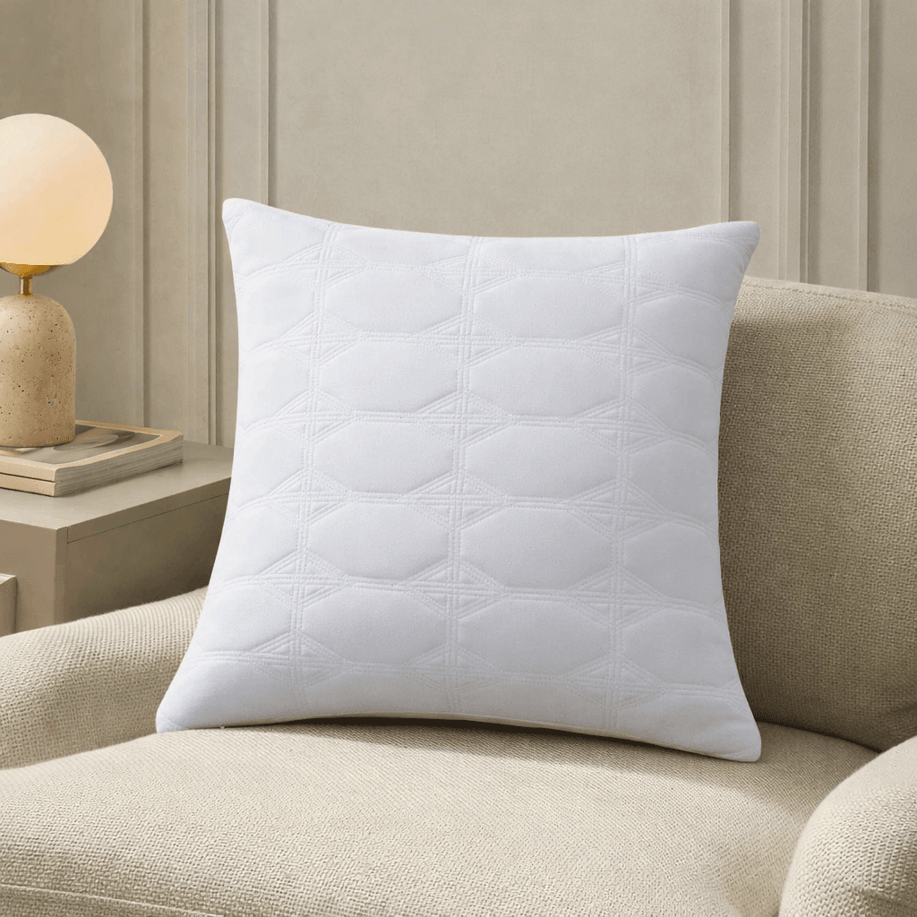 Dusklia - Charlotte Geometric Embroidered Cushion Cover - White