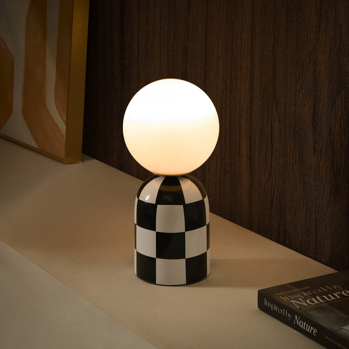 Dusklia - Checkerboard Cement Table Lamp - Black