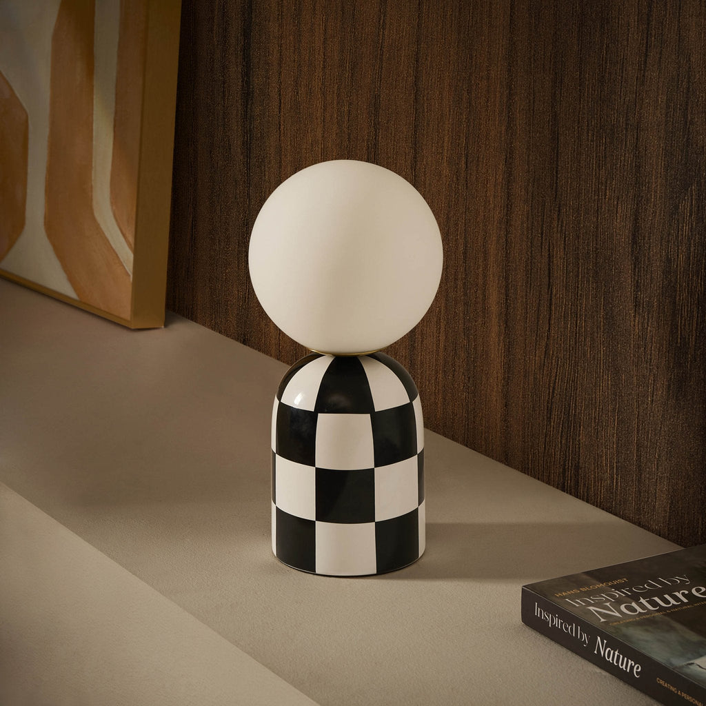 Dusklia - Checkerboard Cement Table Lamp - Black