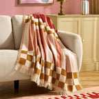 Dusklia - Checkerboard Sofa Throw - Pink/ Yellow