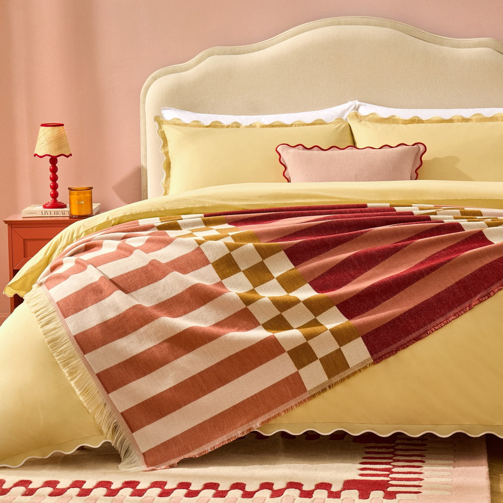 Dusklia - Checkerboard Throw - Pink/ Yellow