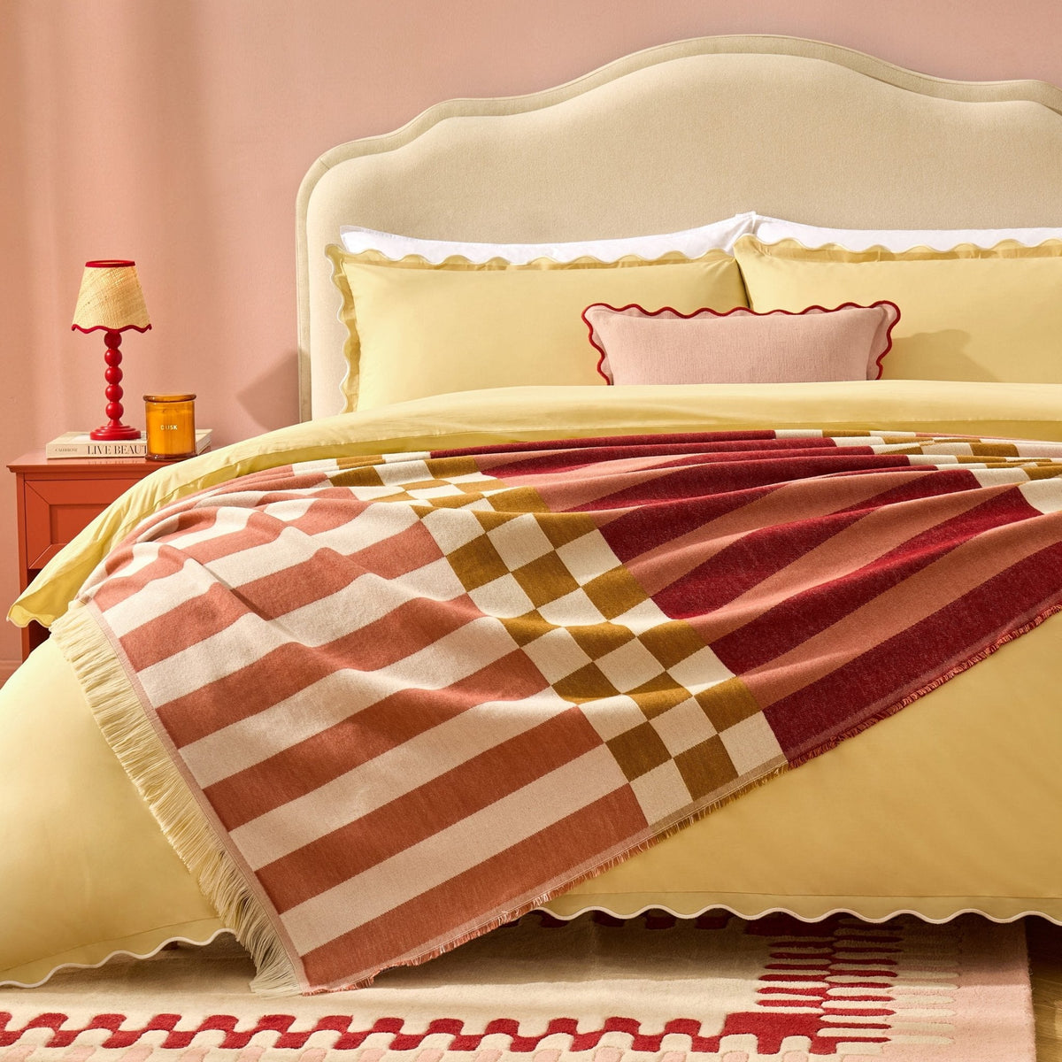 Dusklia - Checkerboard Throw - Pink/ Yellow