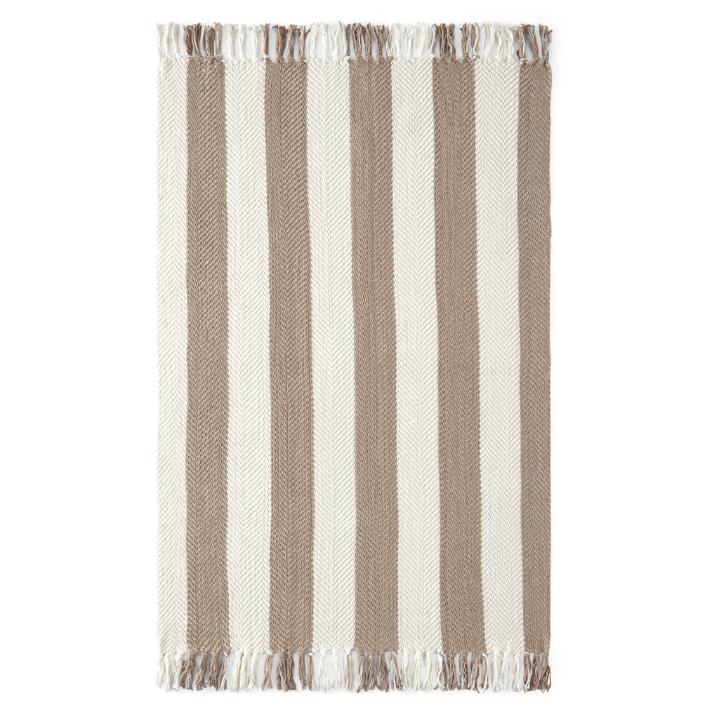 Dusklia - Chenille Stripe Tassel Herringbone Throw - Oatmeal/White
