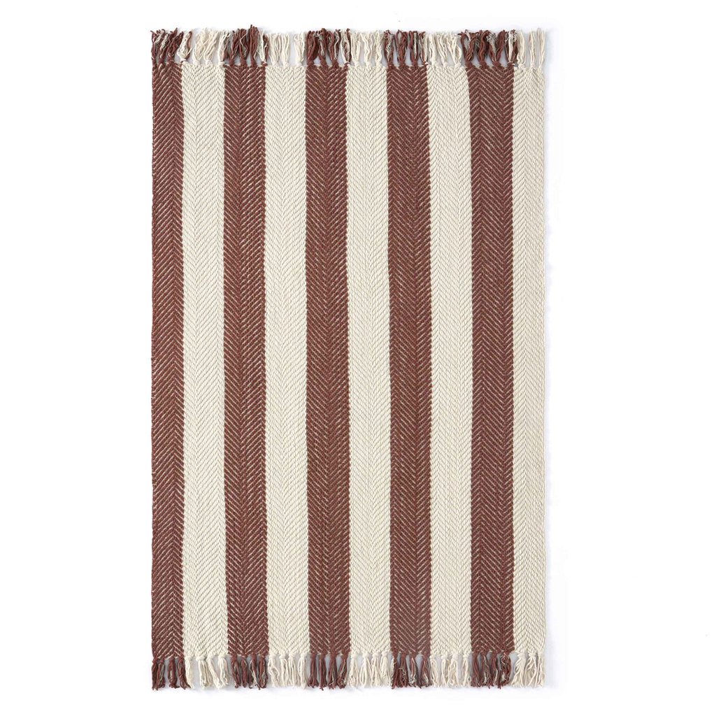 Dusklia - Chenille Stripe Tassel Herringbone Throw - Rust/Cream