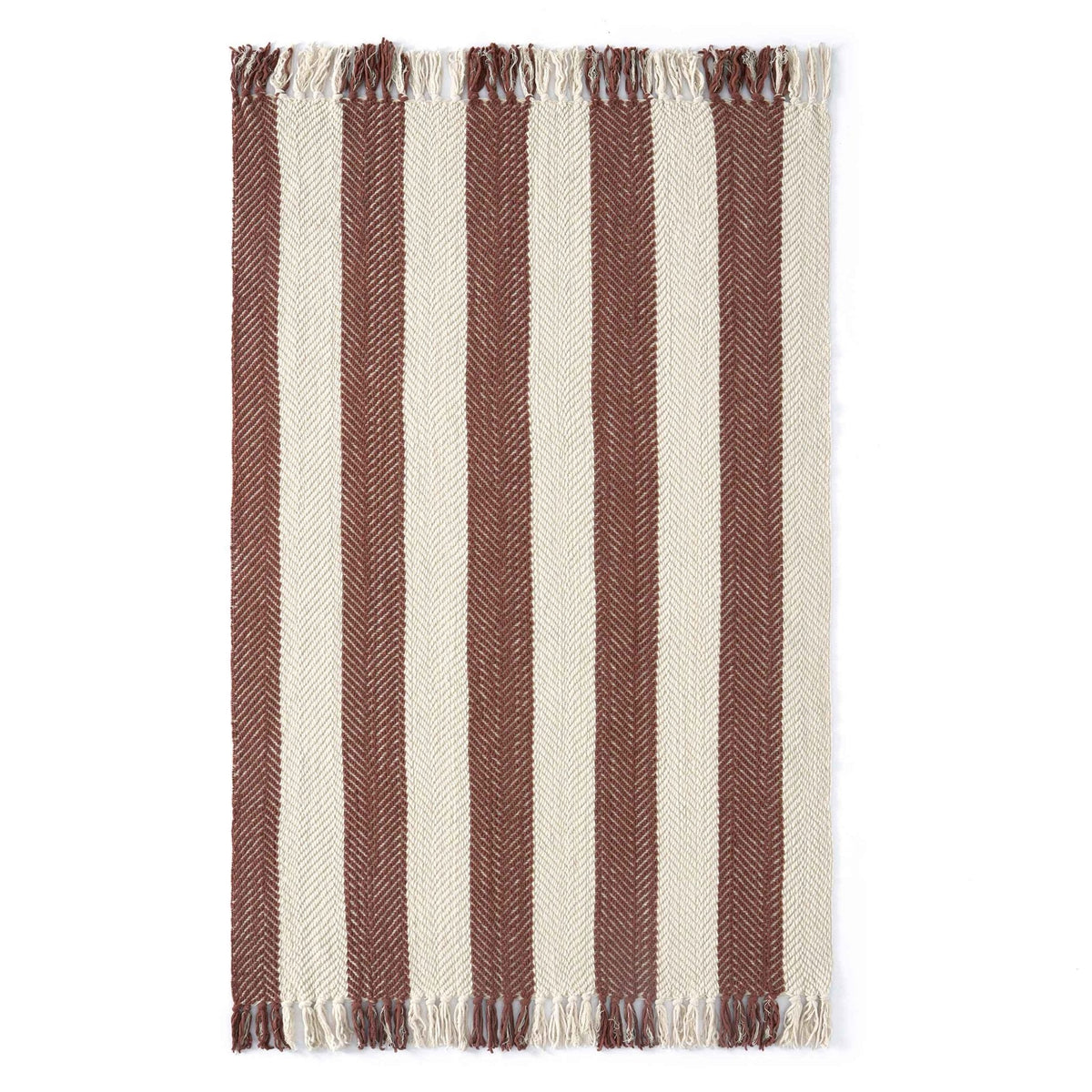 Dusklia - Chenille Stripe Tassel Herringbone Sofa Throw - Rust/Cream