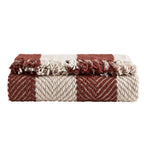 Dusklia - Chenille Stripe Tassel Herringbone Throw - Rust/Cream