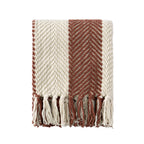 Dusklia - Chenille Stripe Tassel Herringbone Sofa Throw - Rust/Cream