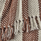 Dusklia - Chenille Stripe Tassel Herringbone Sofa Throw - Rust/Cream