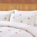 Dusklia - Cherry Embroidery Cotton Muslin Duvet Cover & Pillowcase Set - White