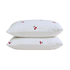 Dusklia - Cherry Embroidery Cotton Muslin Duvet Cover & Pillowcase Set - White