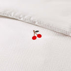 Dusklia - Cherry Embroidery Cotton Muslin Duvet Cover & Pillowcase Set - White