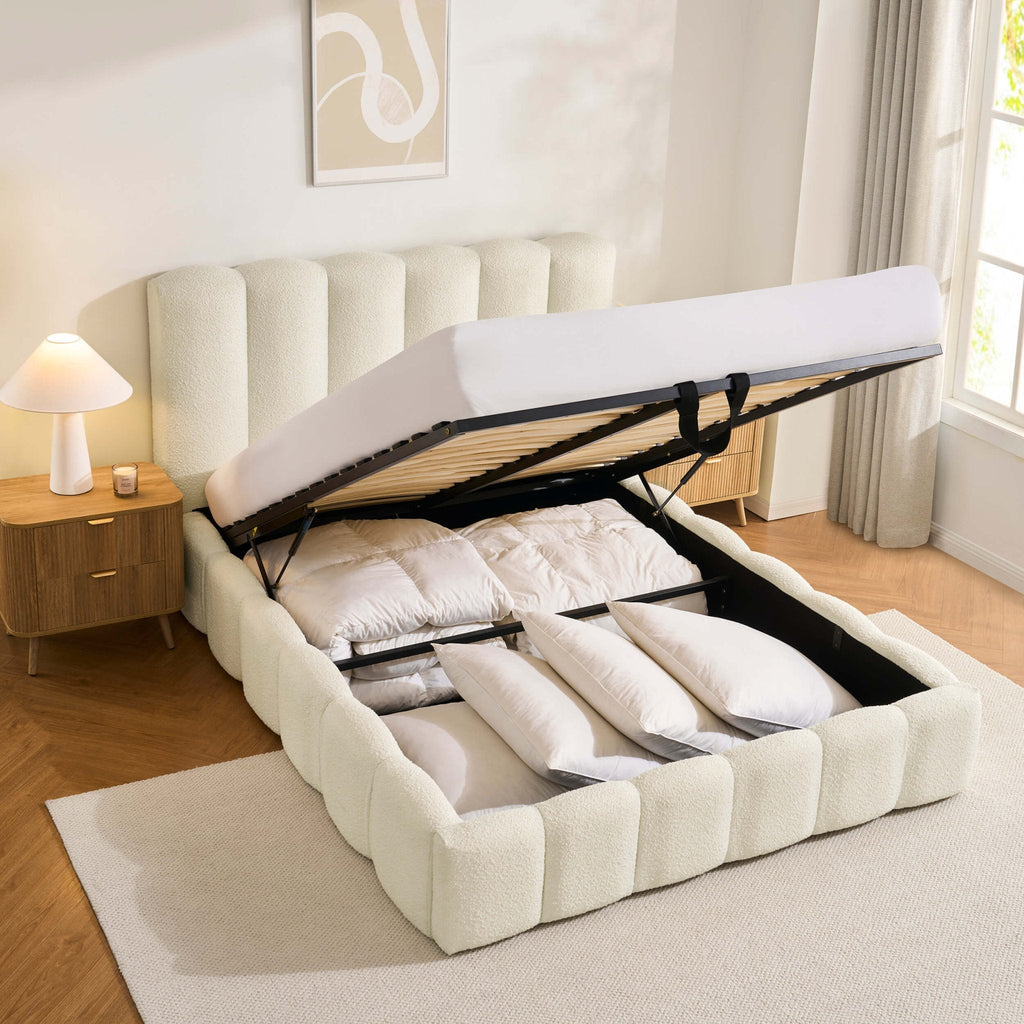 Dusklia - Cheshire Boucle Ottoman Storage Bed - Off White