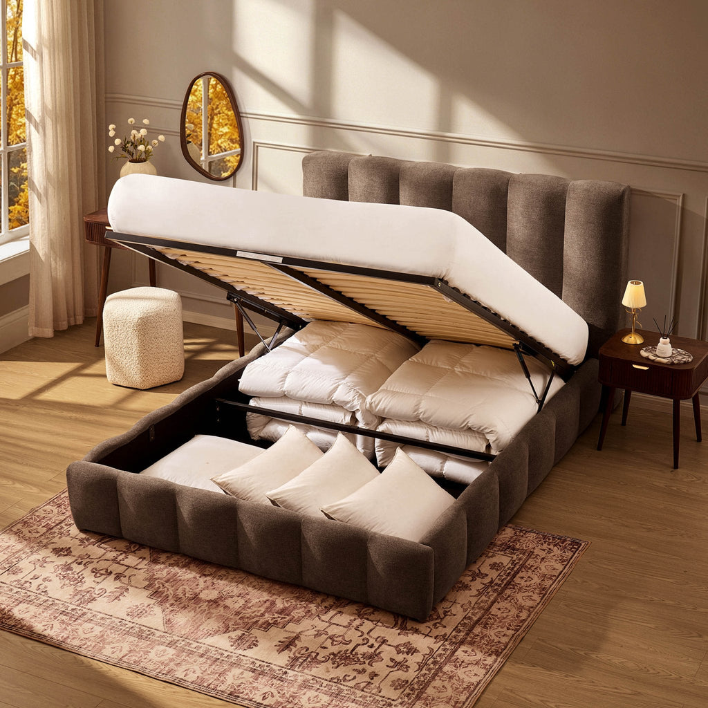 Dusklia - Cheshire Ottoman Storage Bed - Chenille Mushroom