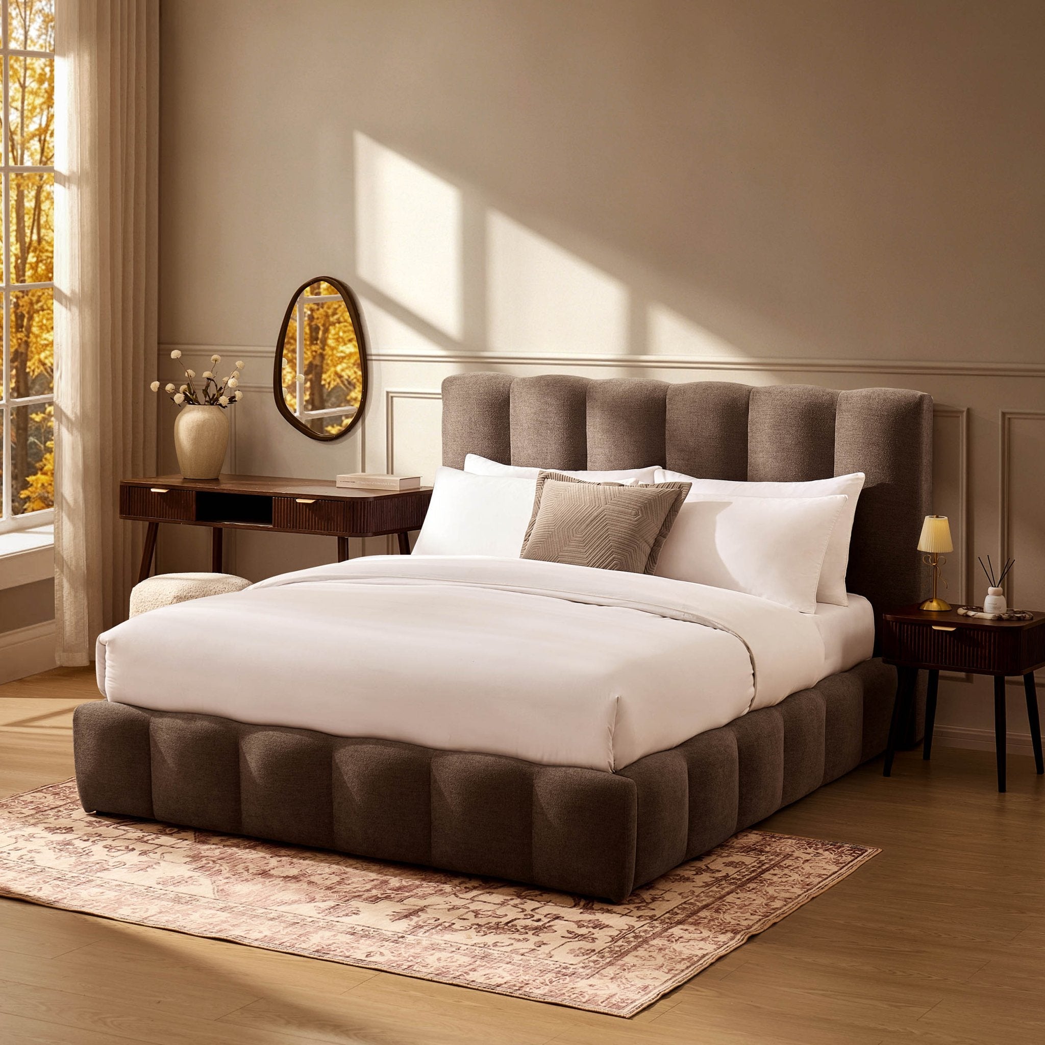 Dusklia - Cheshire Ottoman Storage Bed - Chenille Mushroom