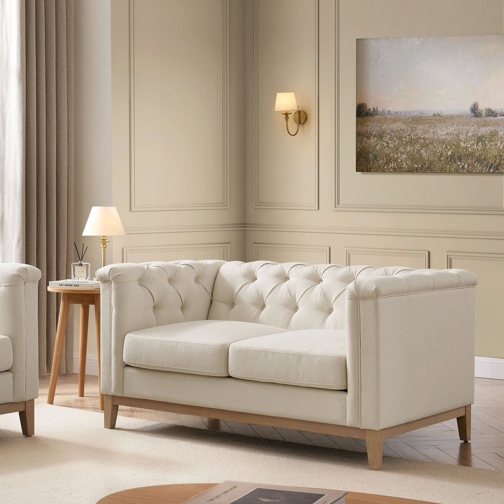 Dusklia - Chesterfield 2 Seater Sofa - Cream Linen
