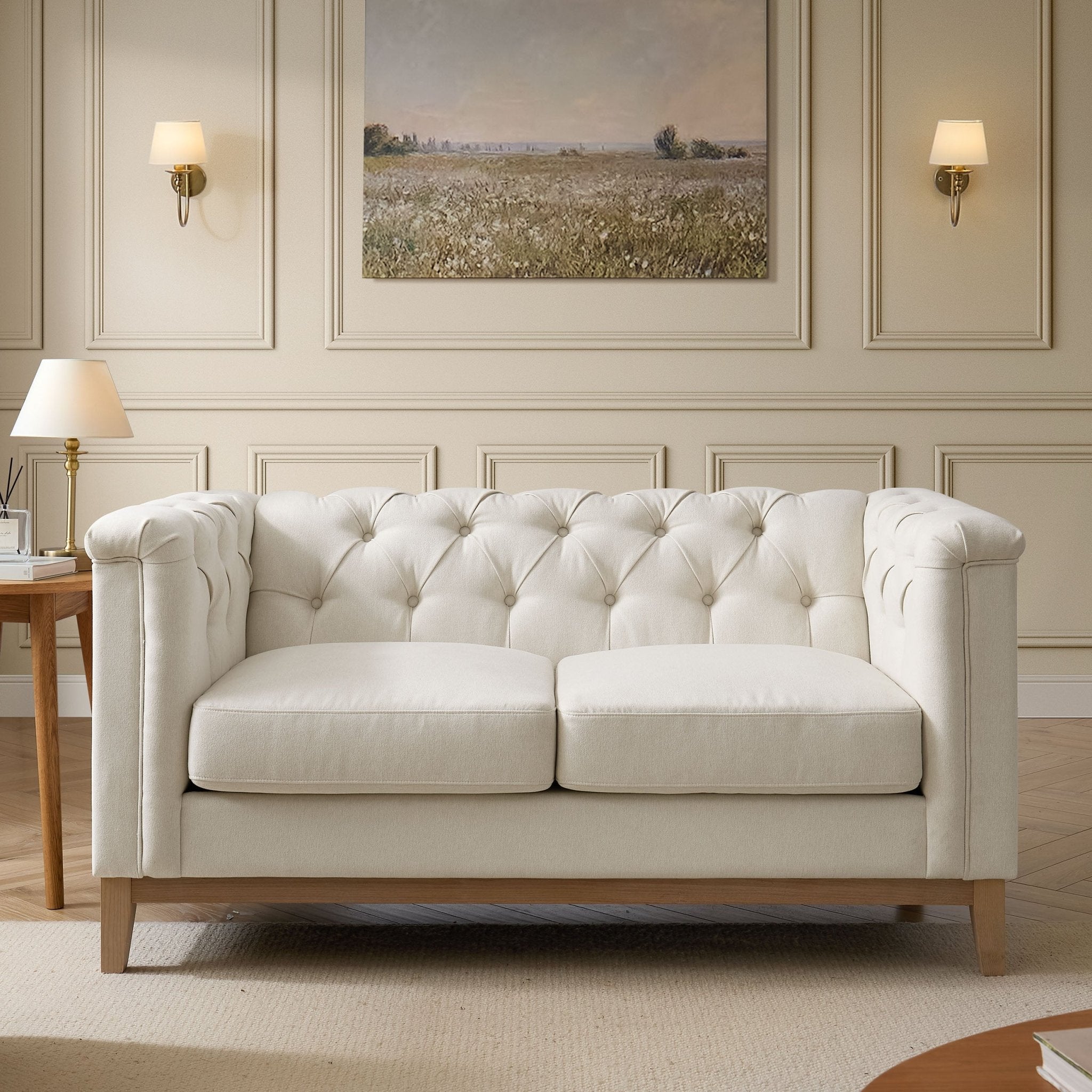 Dusklia - Chesterfield 2 Seater Sofa - Cream Linen