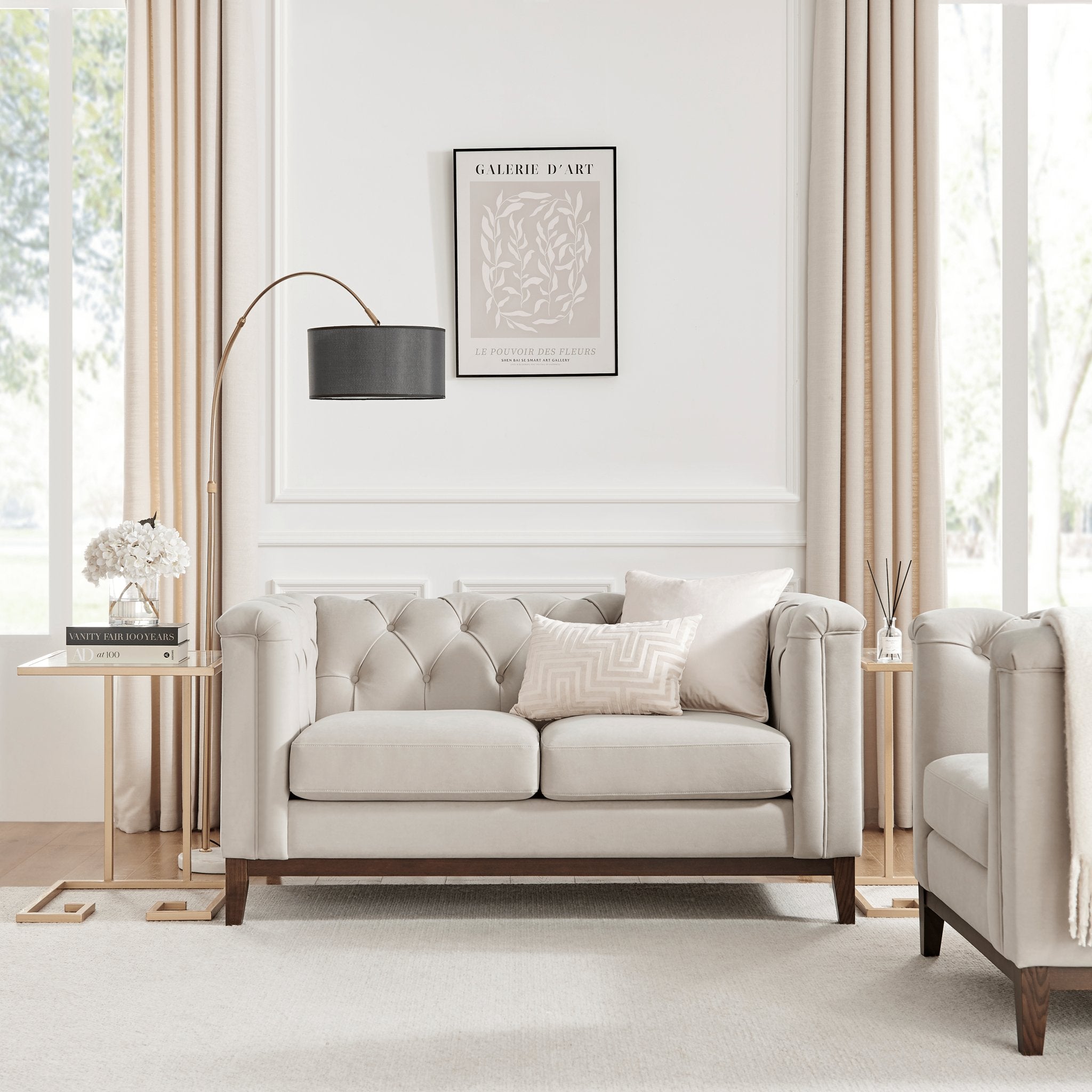 Dusklia - Chesterfield 2 Seater Sofa - Stone