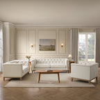 Dusklia - Chesterfield 3 Seater Sofa - Cream Linen