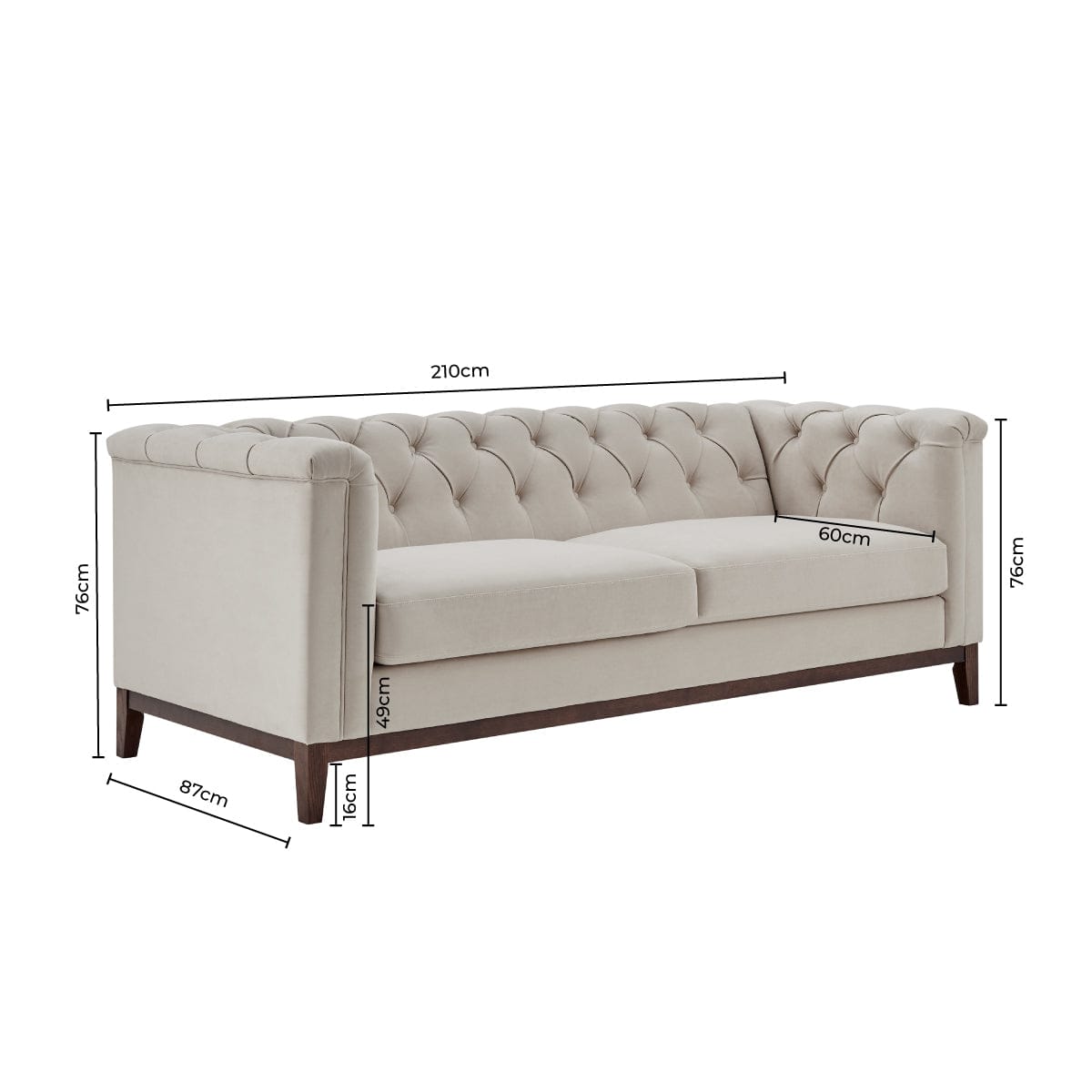 Dusklia - Chesterfield 3 Seater Sofa - Cream Linen