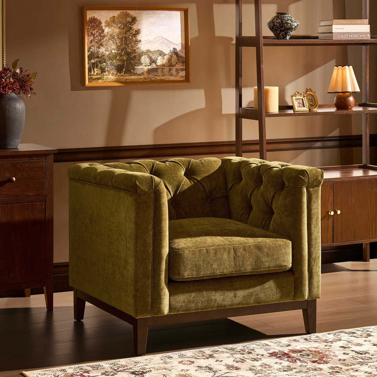 Dusklia - Chesterfield Armchair - Cedar Earth