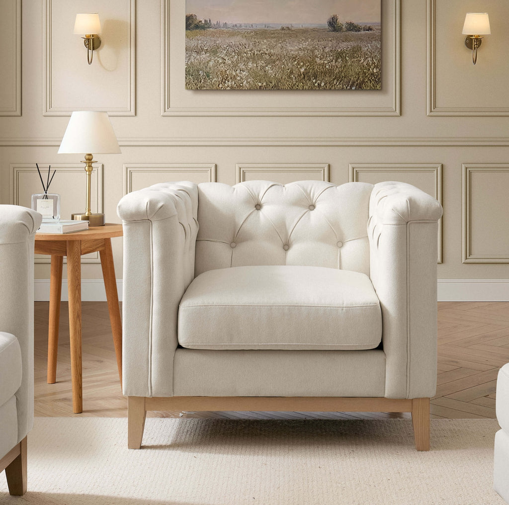 Dusklia - Chesterfield Armchair - Cream Linen