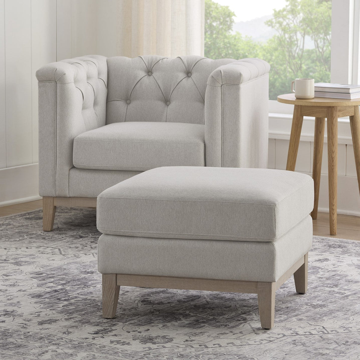 Dusklia - Chesterfield Pouffe - Natural Stripe