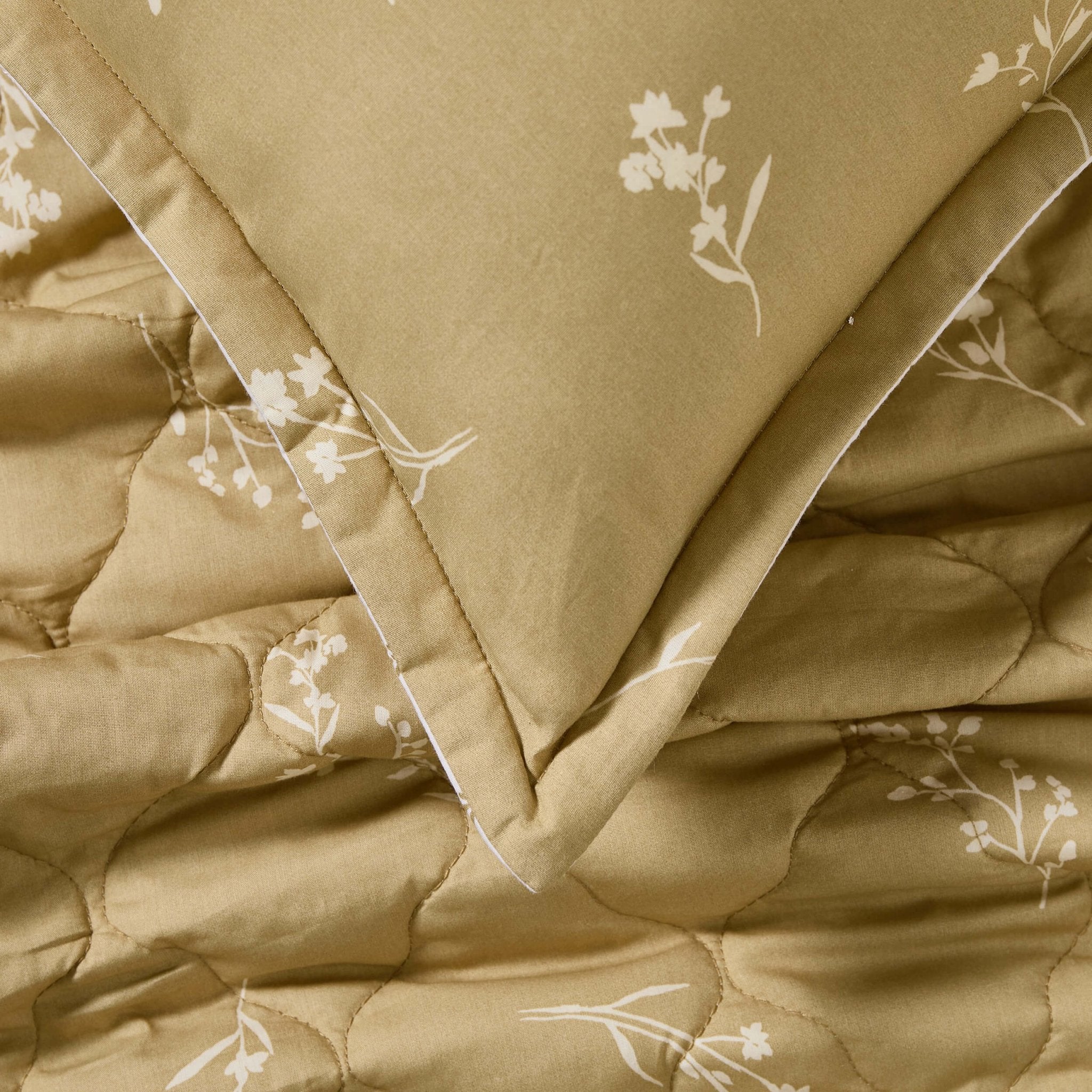 Dusklia - Chloe Reversible Quilted Floral & Foulard Print Cushion Cover - Olive
