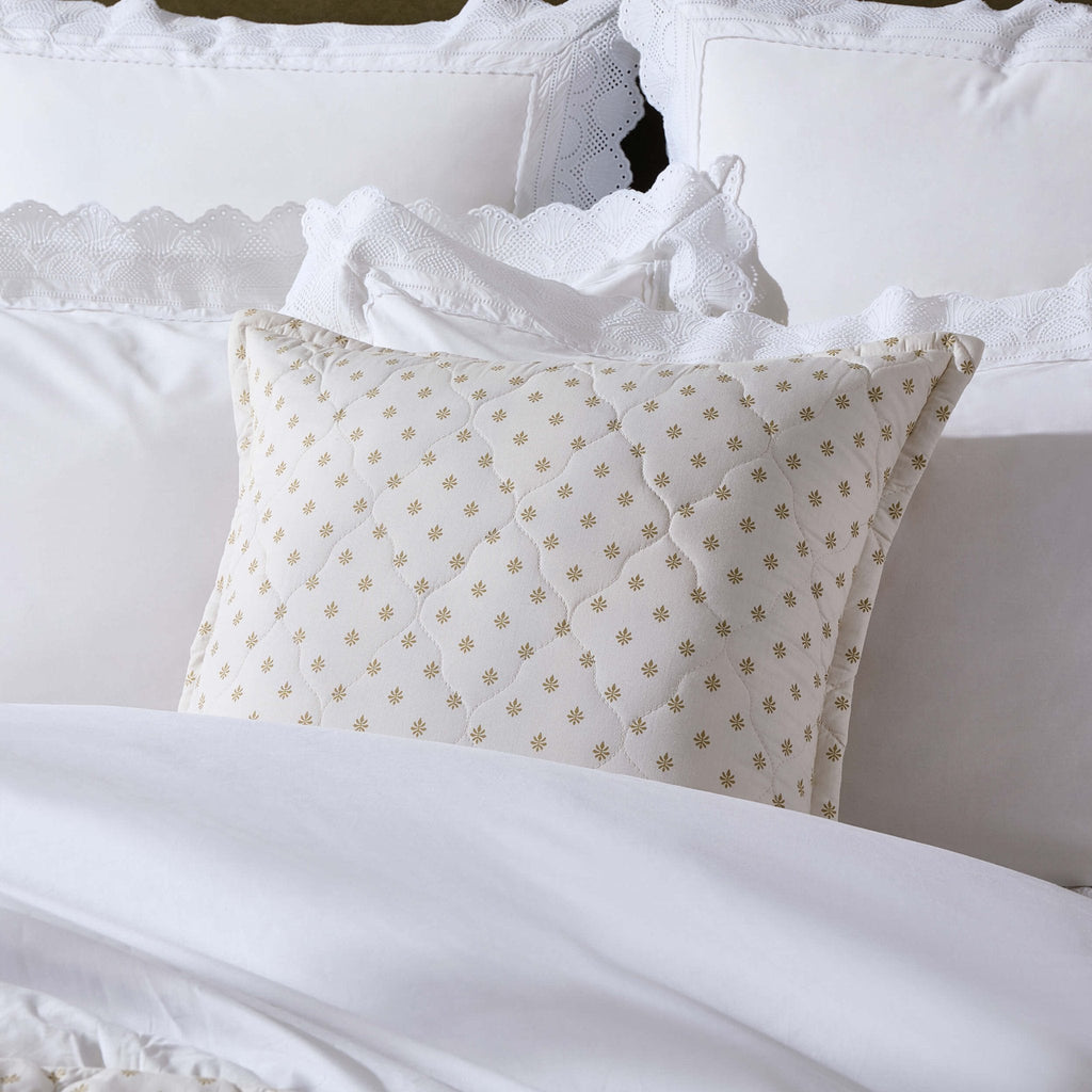 Dusklia - Chloe Reversible Quilted Floral & Foulard Print Cushion Cover - Olive