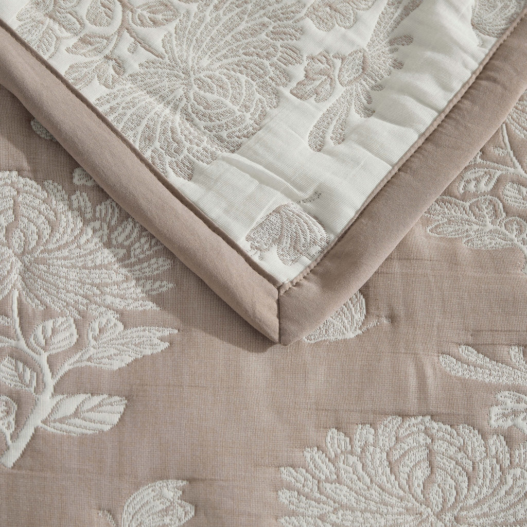 Dusklia - Chrysanthemum Embroidered Bedspread - Taupe