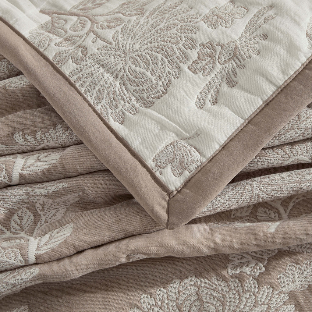 Dusklia - Chrysanthemum Embroidered Bedspread - Taupe