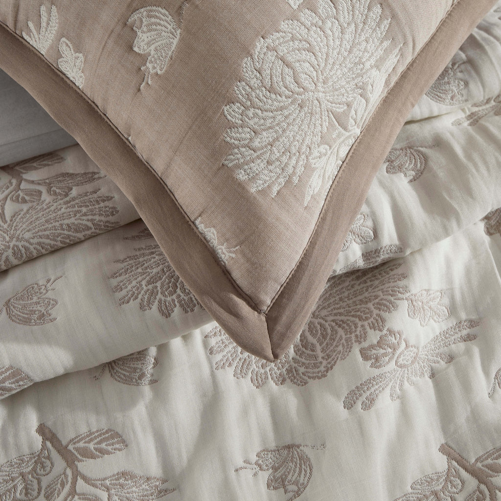 Dusklia - Chrysanthemum Embroidered Cushion Cover - Taupe
