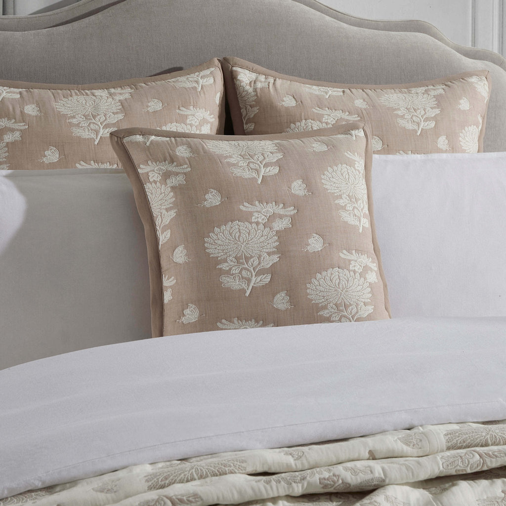 Dusklia - Chrysanthemum Embroidered Cushion Cover - Taupe