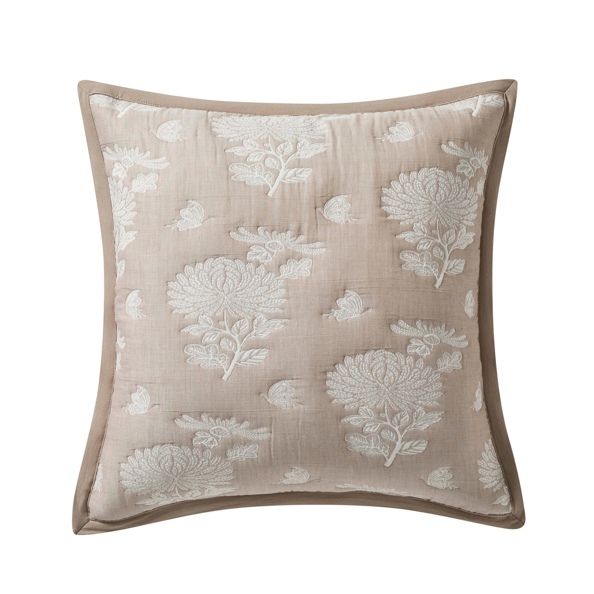 Dusklia - Chrysanthemum Embroidered Cushion Cover - Taupe