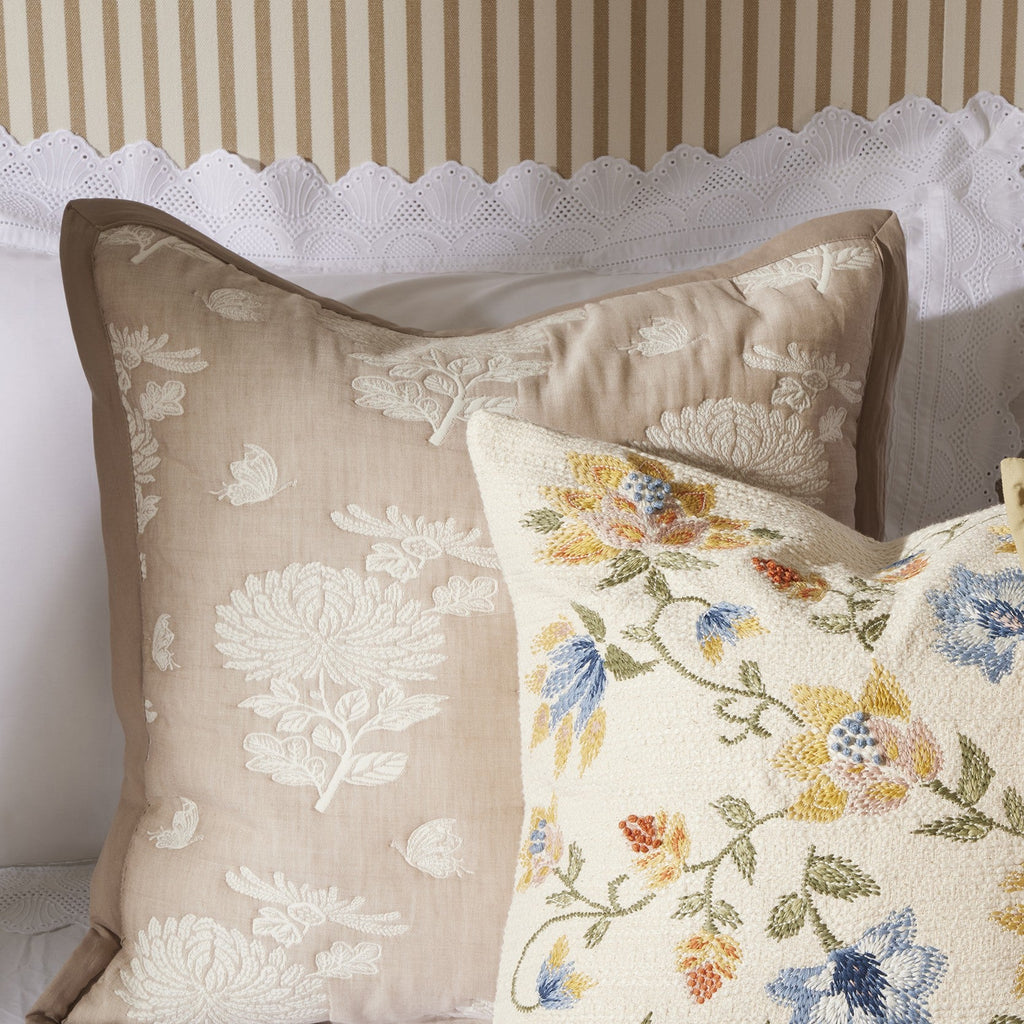 Dusklia - Chrysanthemum Embroidered Cushion Cover - Taupe
