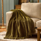 Dusklia - Chunky Chenille Sofa Throw - Olive Green