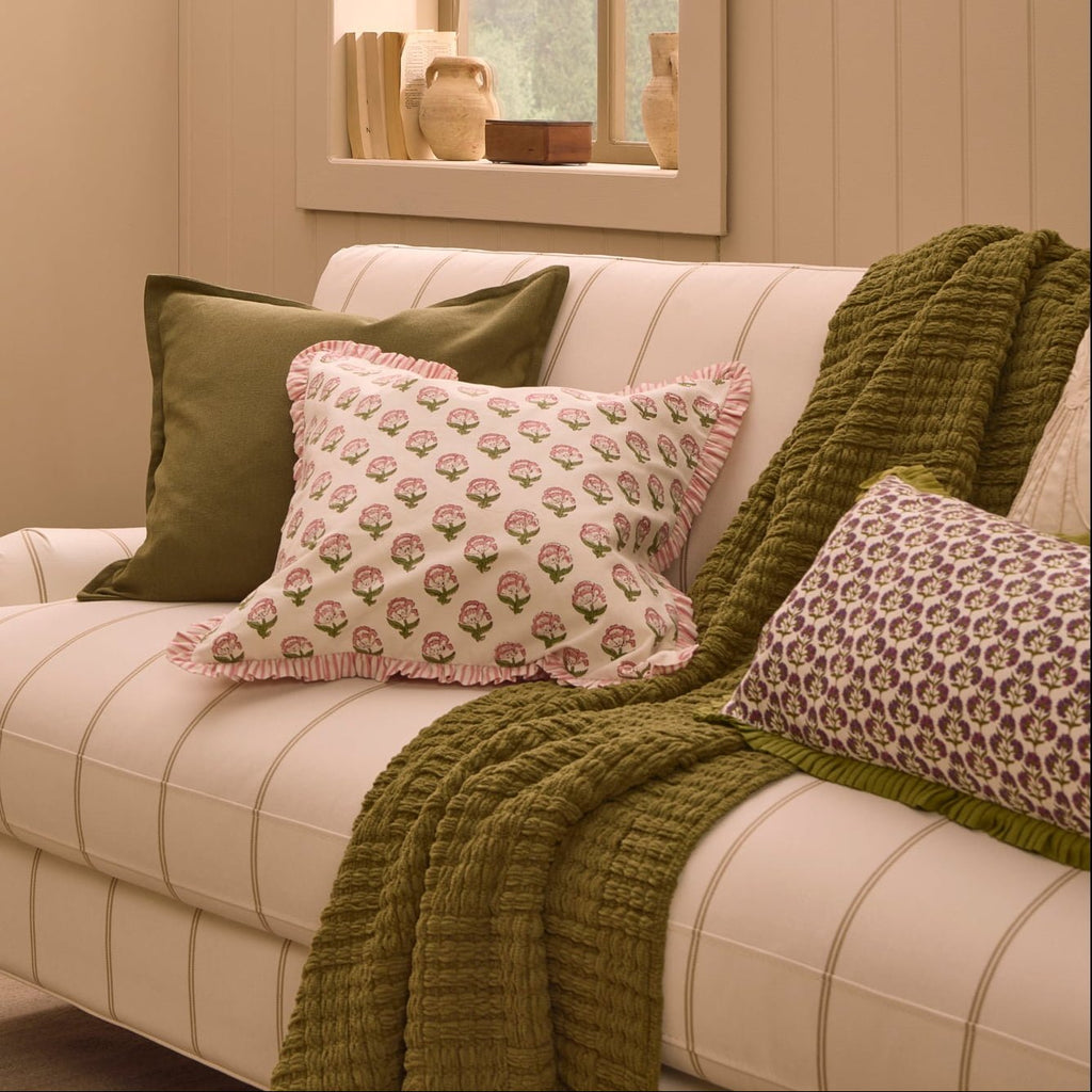 Dusklia - Chunky Chenille Sofa Throw - Olive Green