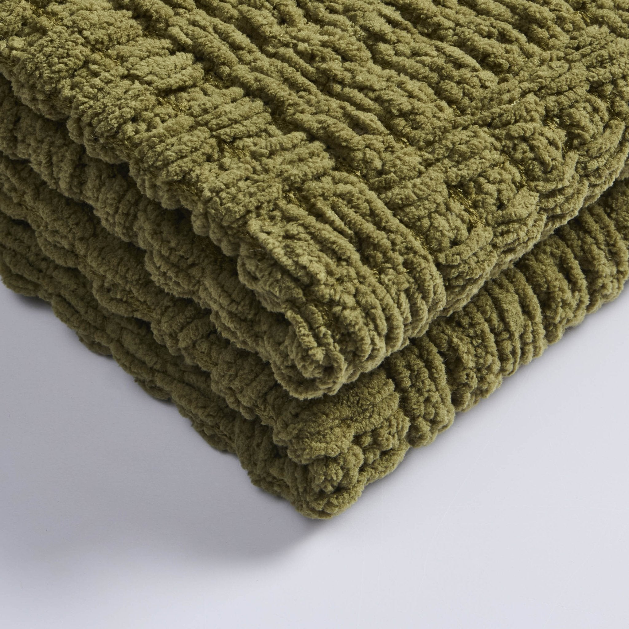 Dusklia - Chunky Chenille Sofa Throw - Olive Green