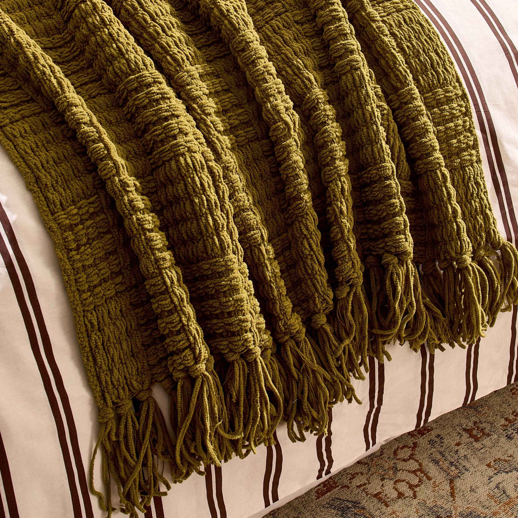 Dusklia - Chunky Chenille Throw - Olive Green