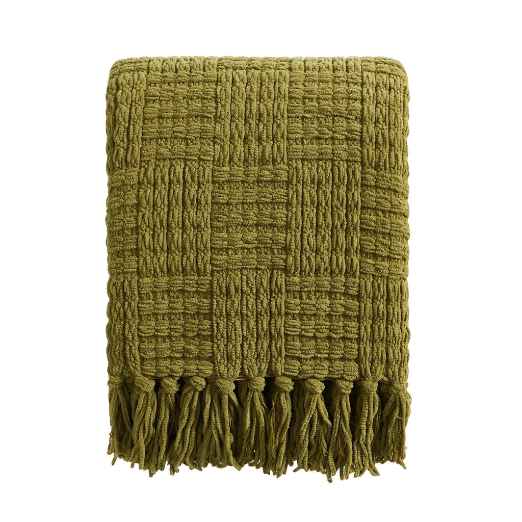 Dusklia - Chunky Chenille Throw - Olive Green