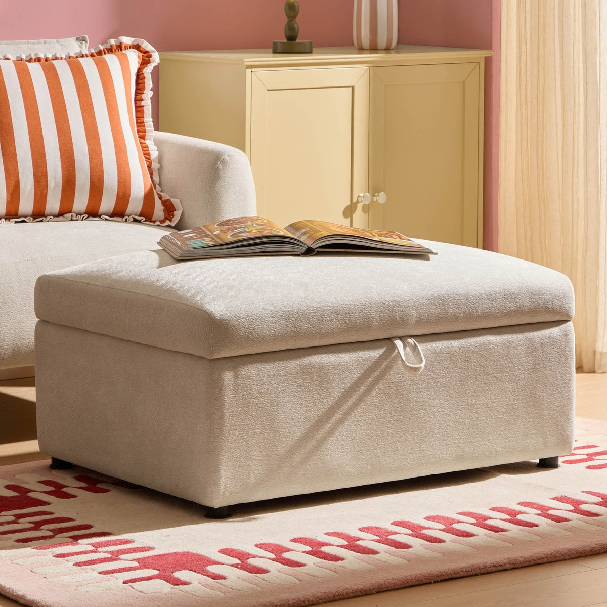 Dusklia - Clapham Storage Pouffe - Chenille Ivory