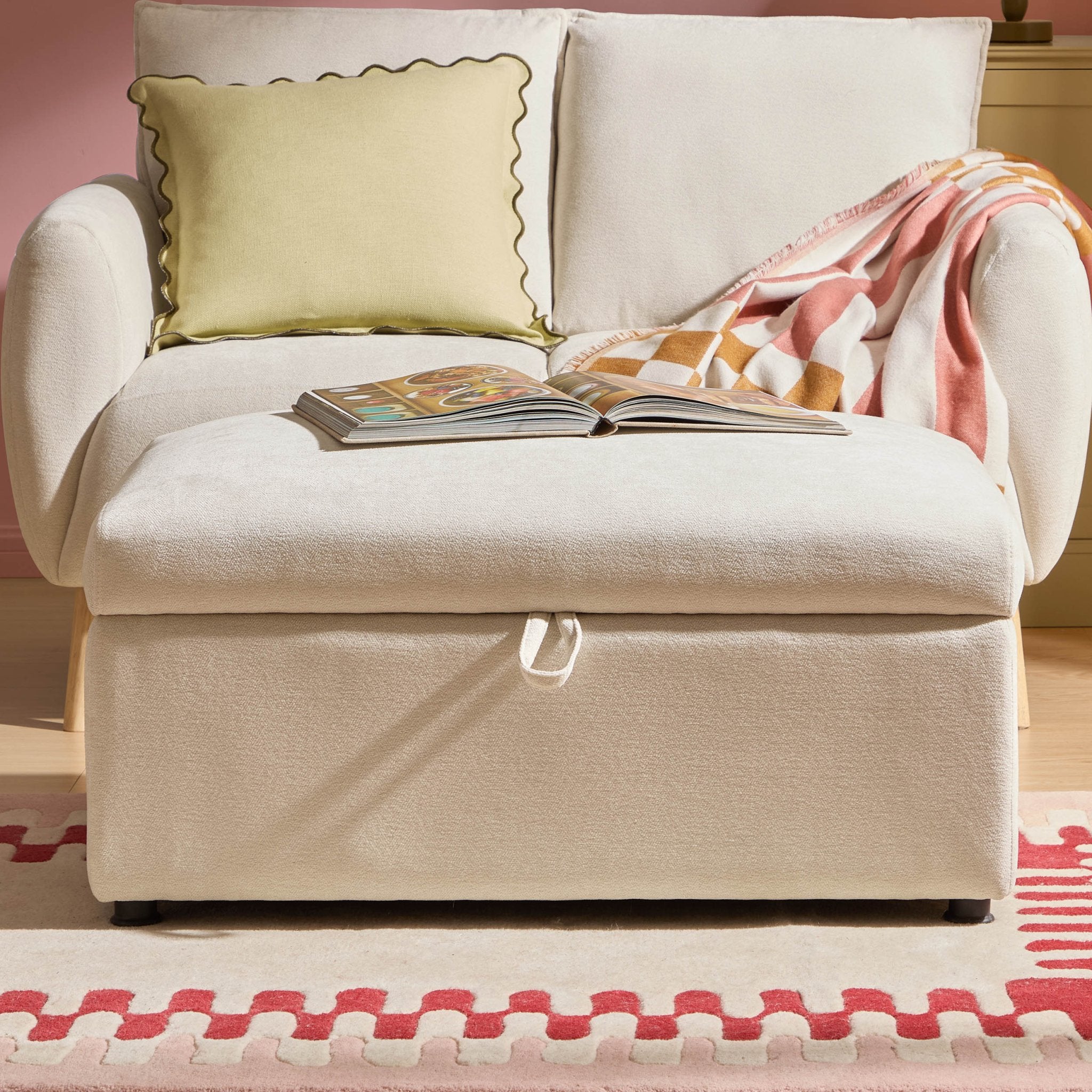 Dusklia - Clapham Storage Pouffe - Chenille Ivory
