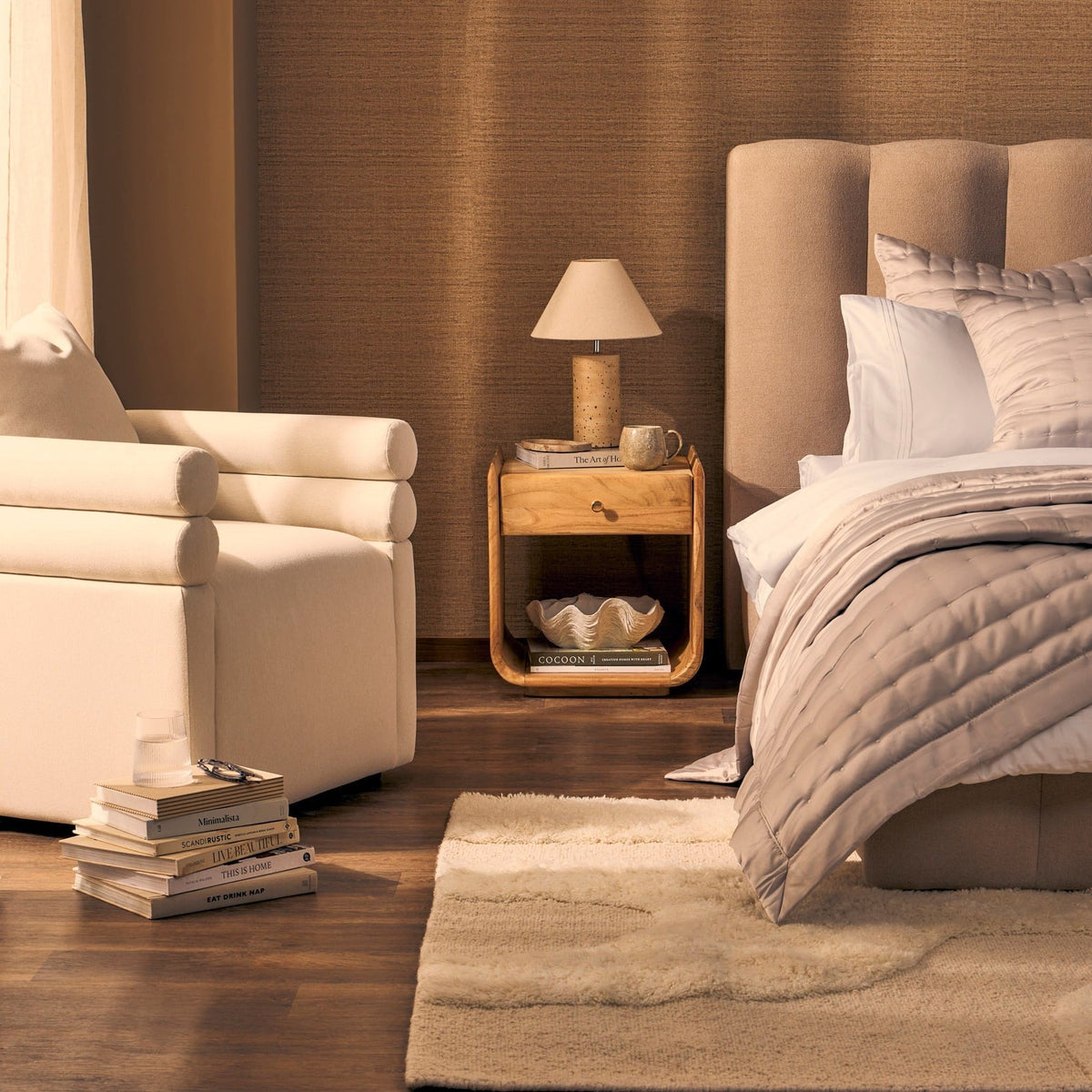 Dusklia - Cleo Acacia Wood 1 Drawer Bedside Table - Light Wood