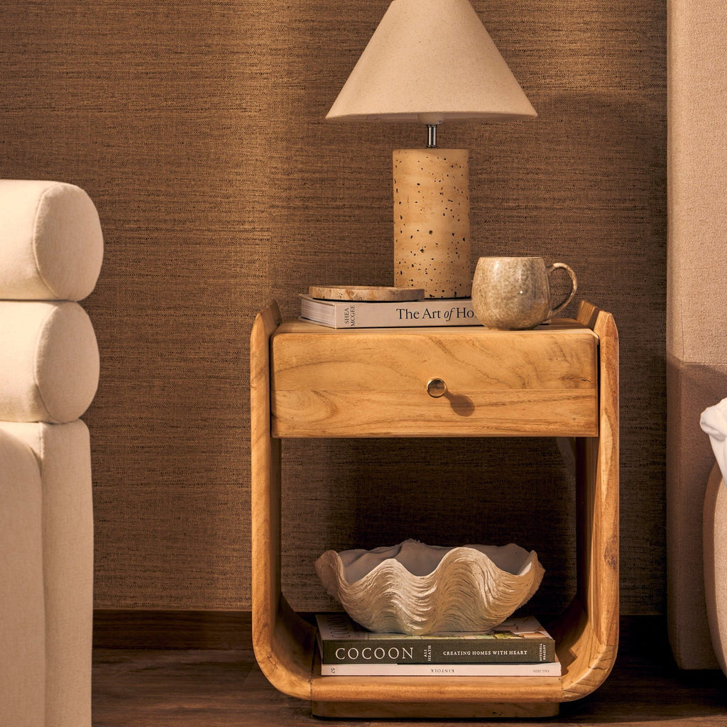 Dusklia - Cleo Acacia Wood 1 Drawer Bedside Table - Light Wood
