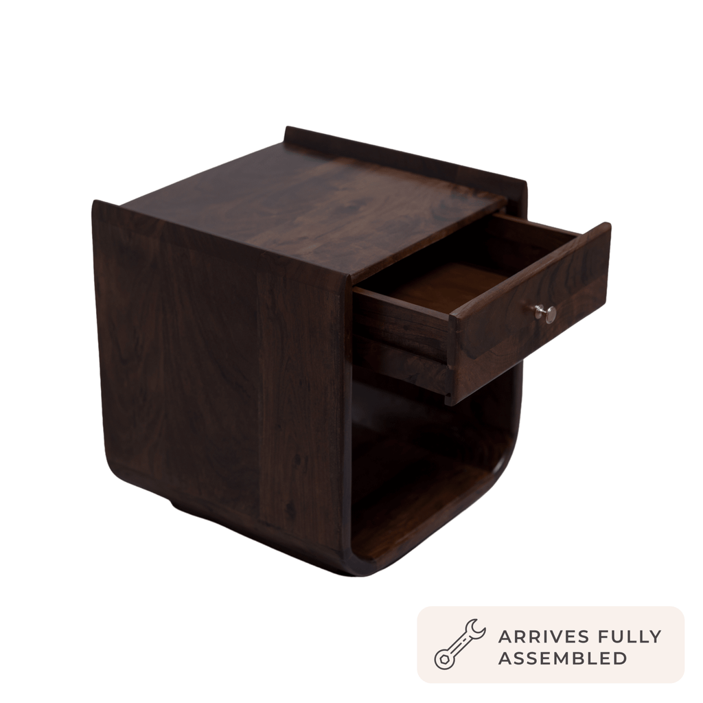 Dusklia - Cleo Acacia Wood 1 Drawer Bedside Table - Walnut