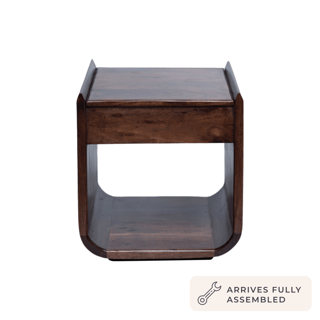 Dusklia - Cleo Acacia Wood 1 Drawer Bedside Table - Walnut